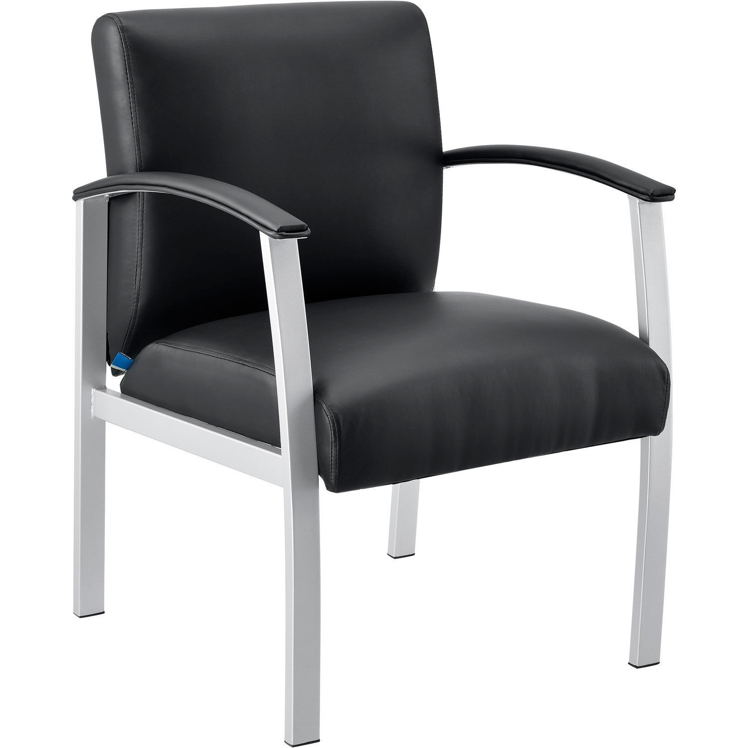 Synthetic Leather Reception Chair With Arms Black W/ Silver Frame