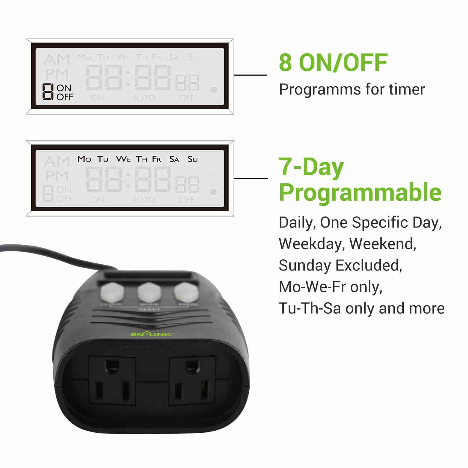 BN-LINK 7 Day Heavy Duty Digital Programmable Timer - Dual Outlet (Outdoor)