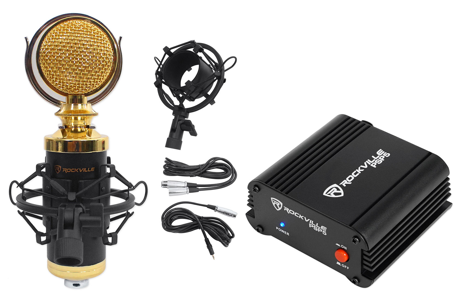 Rockville RCM02 Studio Recording Condenser Microphone+Phantom Power Supply