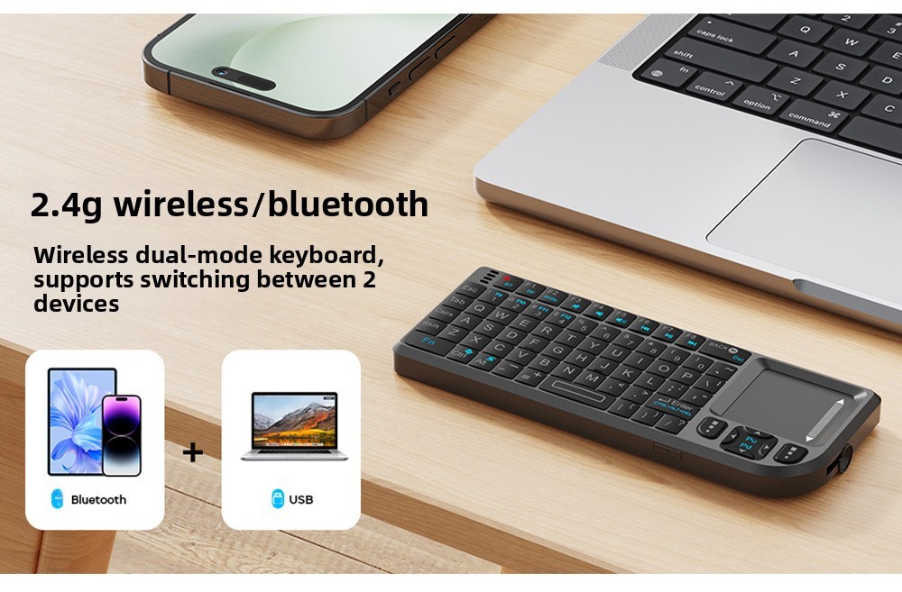 NEW-K808V2 Mini Wireless Keyboard Touchpad 2.4G/Bluetooth Laser Pointer