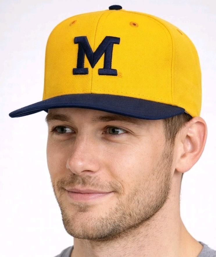 Vintage Michigan Wolverines Pro-line Fitted Hat Flat Bill On Field Gold/Navy