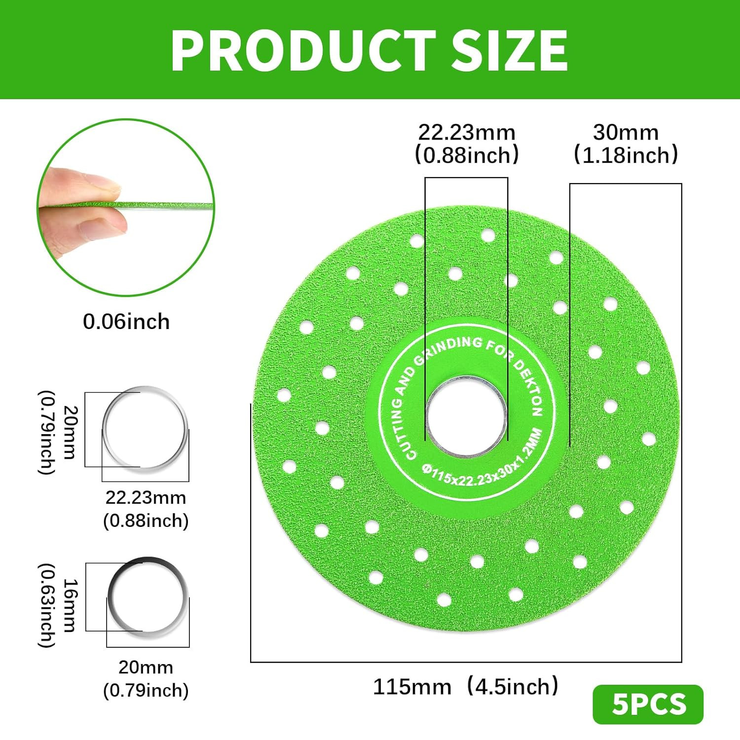 5 Pack Tile Cutter Saw Blade for 4-1/2" Angle Grinder, Multi-Pore Flat Cuttin...