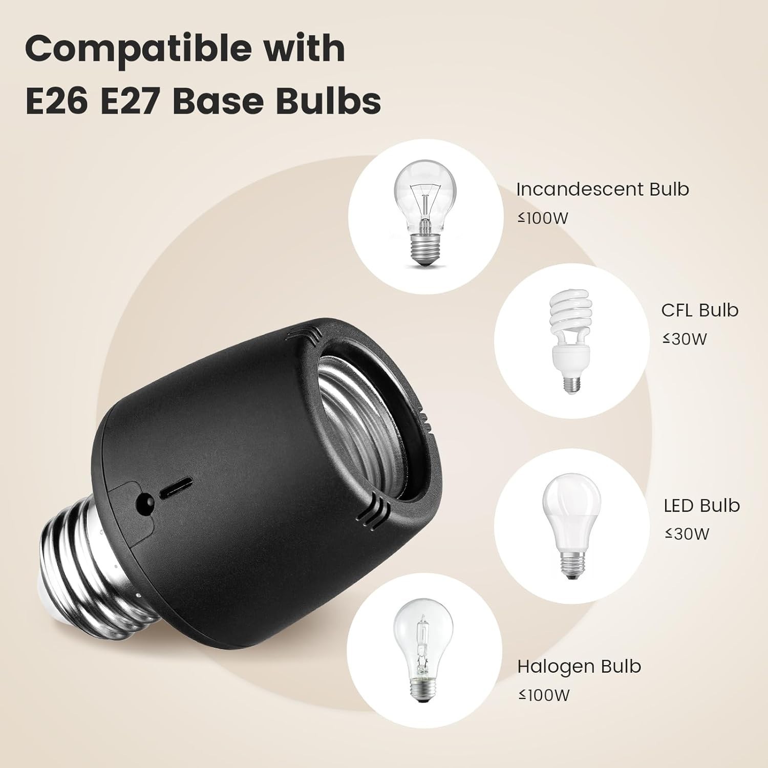 Light Sensor Socket, Dusk to Dawn Sensor, E26 E27 Light Bulb Socket Adapter, ...