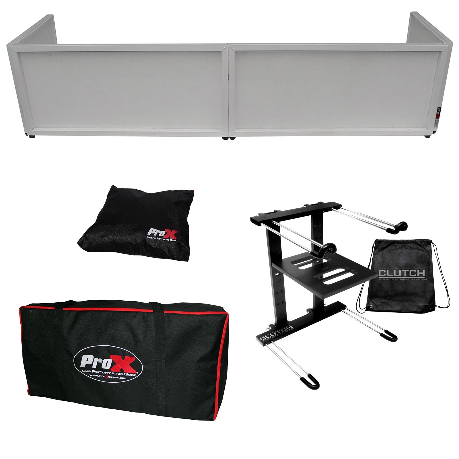 White Trim 6ft Table Top DJ Facade and Scrim with Black Laptop Stand