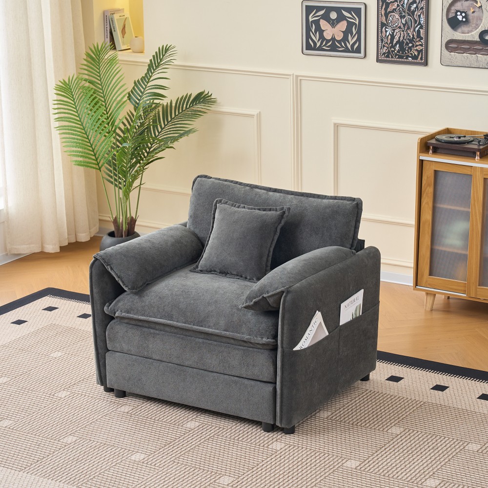 Oversized 41.73" Chenille Armchair Modern Modular Reading Chair w/1 Toss Pillow