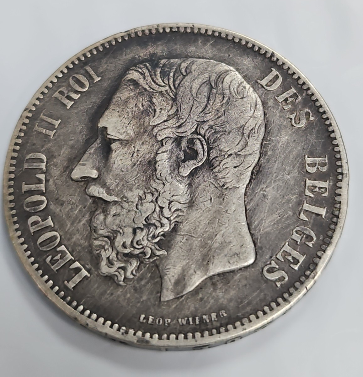 Belgium 5 Franks silver coin 1873 VG Details S351