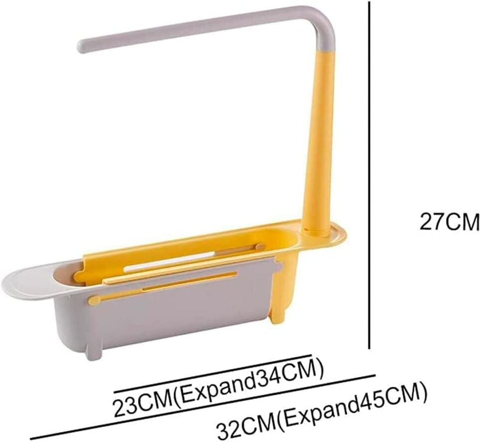Telescopic Sink Storage Rack,Adjustable Length, Drain Basket Plastic and Sponge