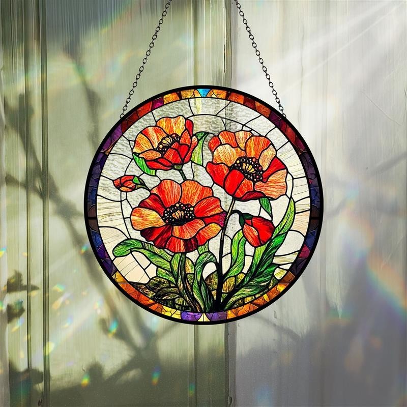 Poppy Flowers Suncatcher,Plant Home Decor,Botanical Art,Artistic Poppy,Memory