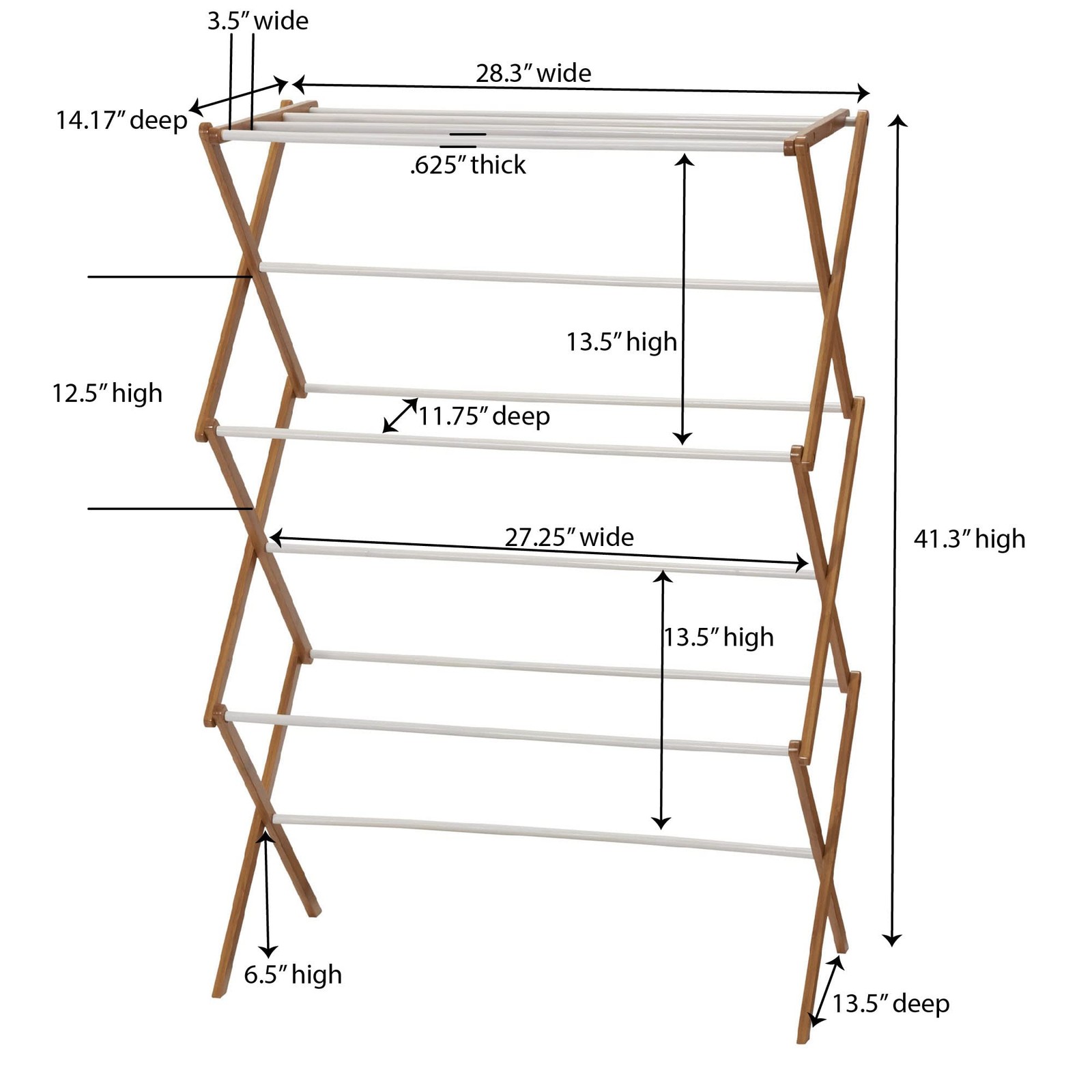 Bamboo Folding Clothes Drying Rack | White Finish, 11 Dowels & Flat Drying Sh...