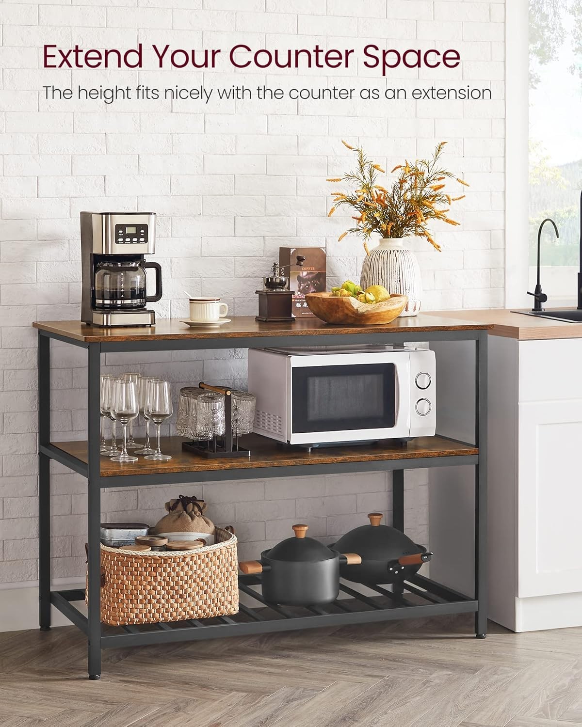 Kitchen Island with Shelves Large Worktop Freestanding Steel Structure Rustic...
