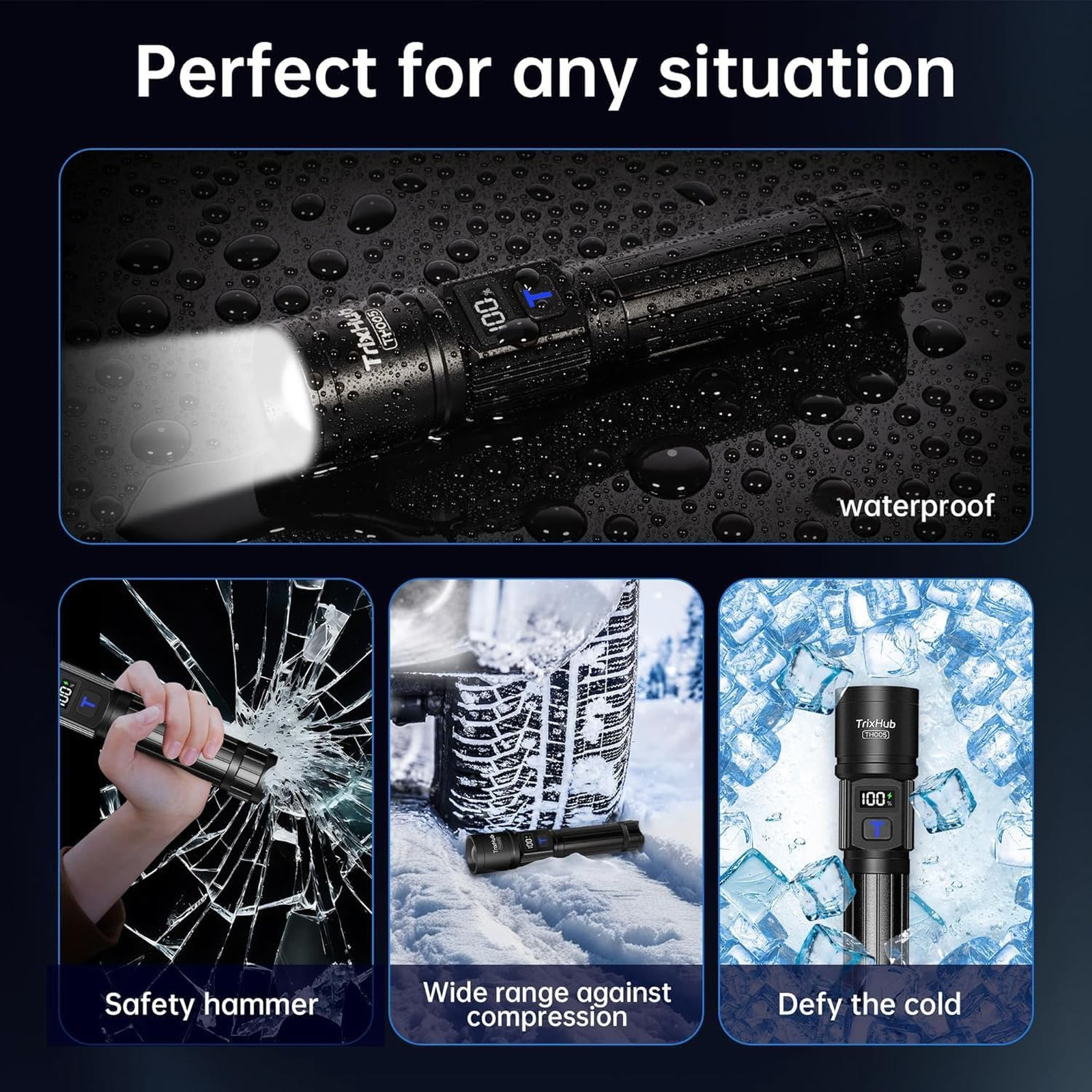 Rechargeable Flashlight 2 Pack, High Lumens LED, 5 Modes Zoomable with LCD