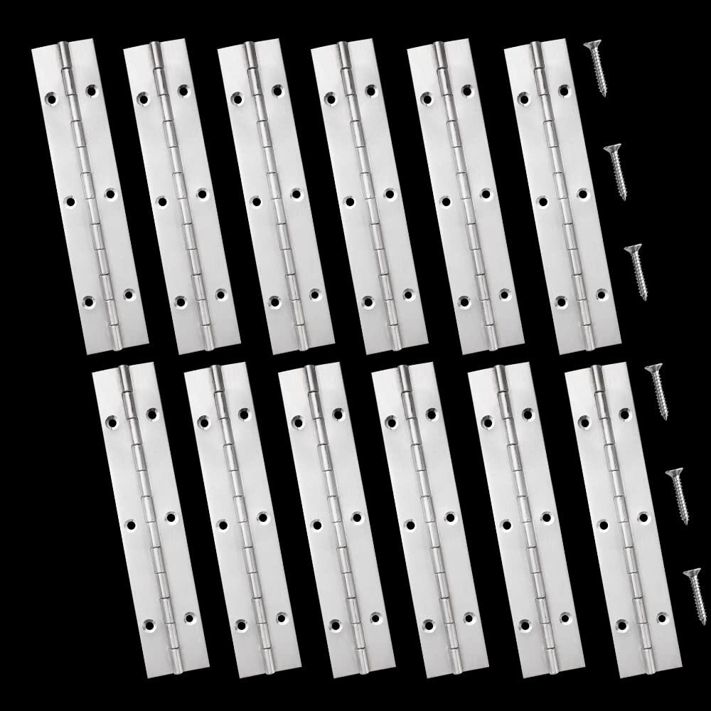 12 Pack 6 Inch Piano Hinge, Heavy Duty Continuous Hinge with Holes for Cabinets