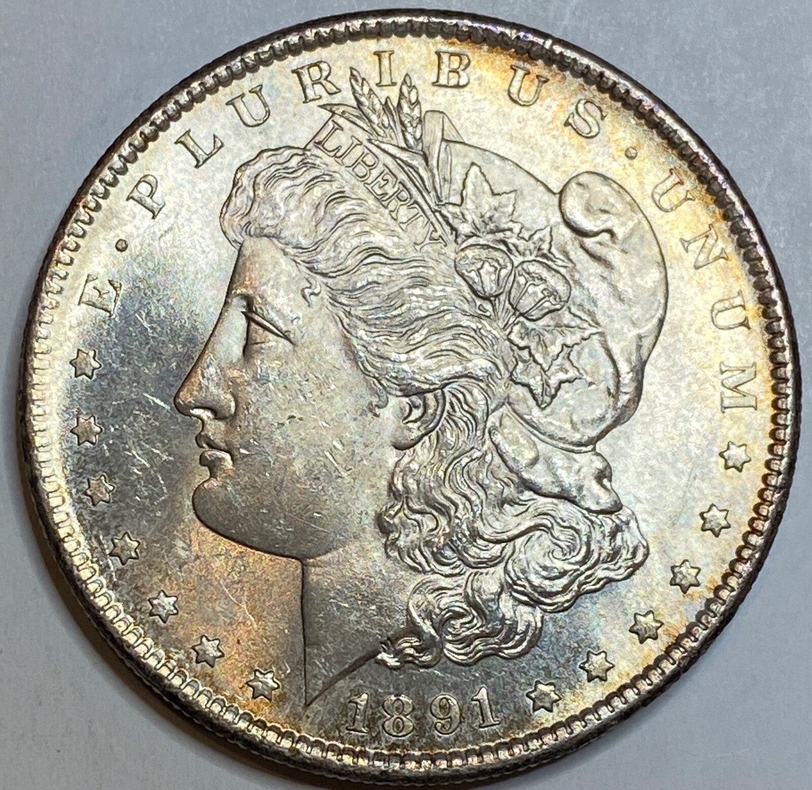 1891 S Morgan Silver Dollar Nice Original Yellow Rim Toning !!