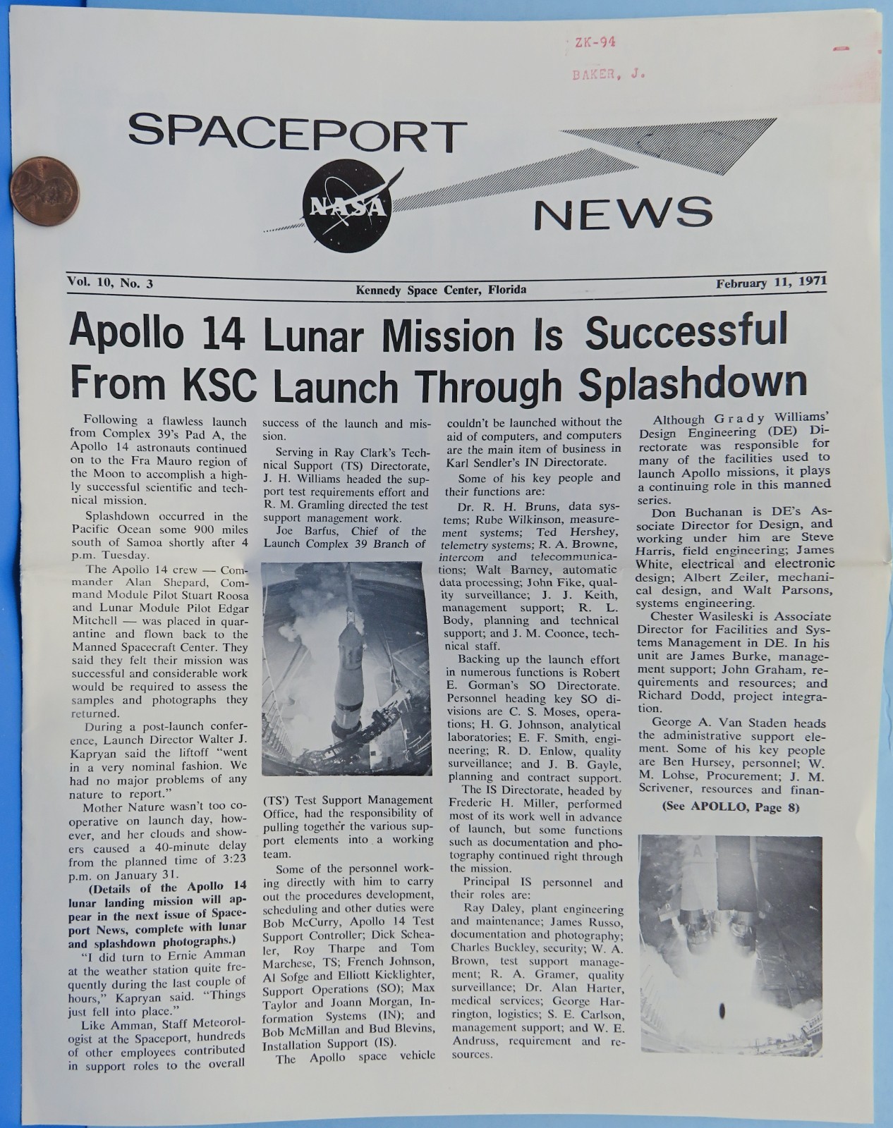 NASA Newsletter SPACEPORT NEWS '71 vtg Apollo 14 KSC Shepard Roosa Mitchell