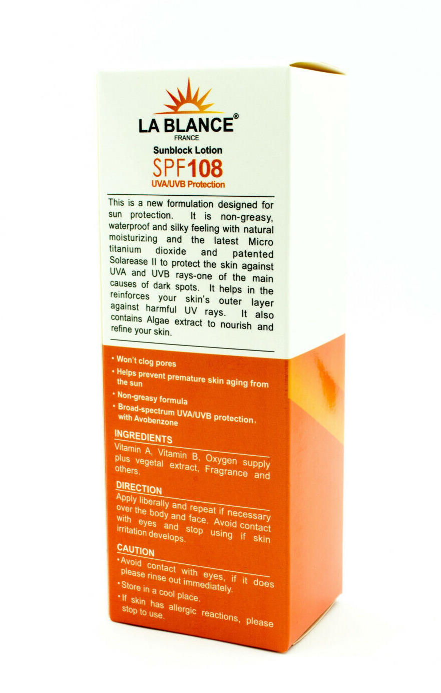 La Blance SPF 108 UVA/UVB Protection Sunblock 1.98 oz/60 ml 2-Pack NIB Exp 2027