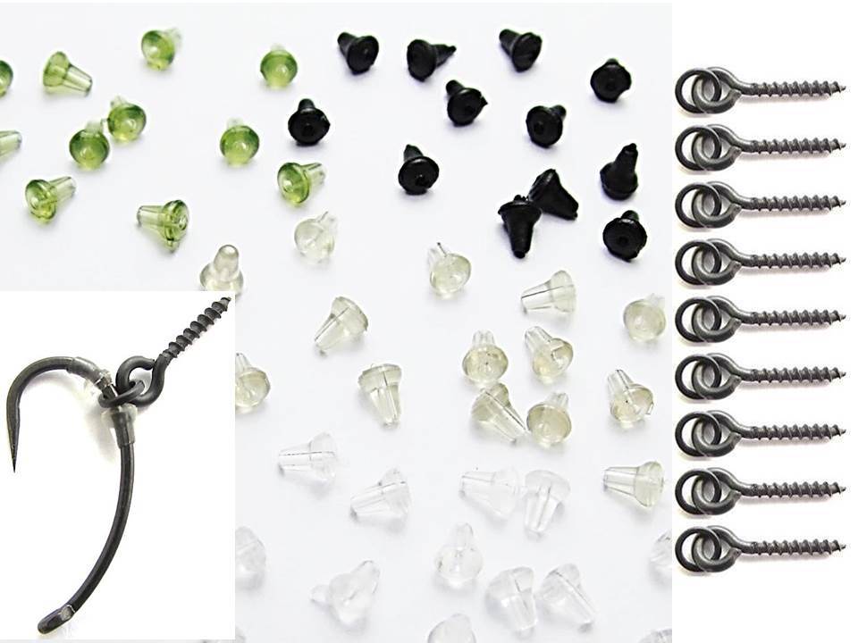 10 x Bait Screws with Round Ring + 20 x Hook Stops Carp Fishing Tackle Chod Rigs