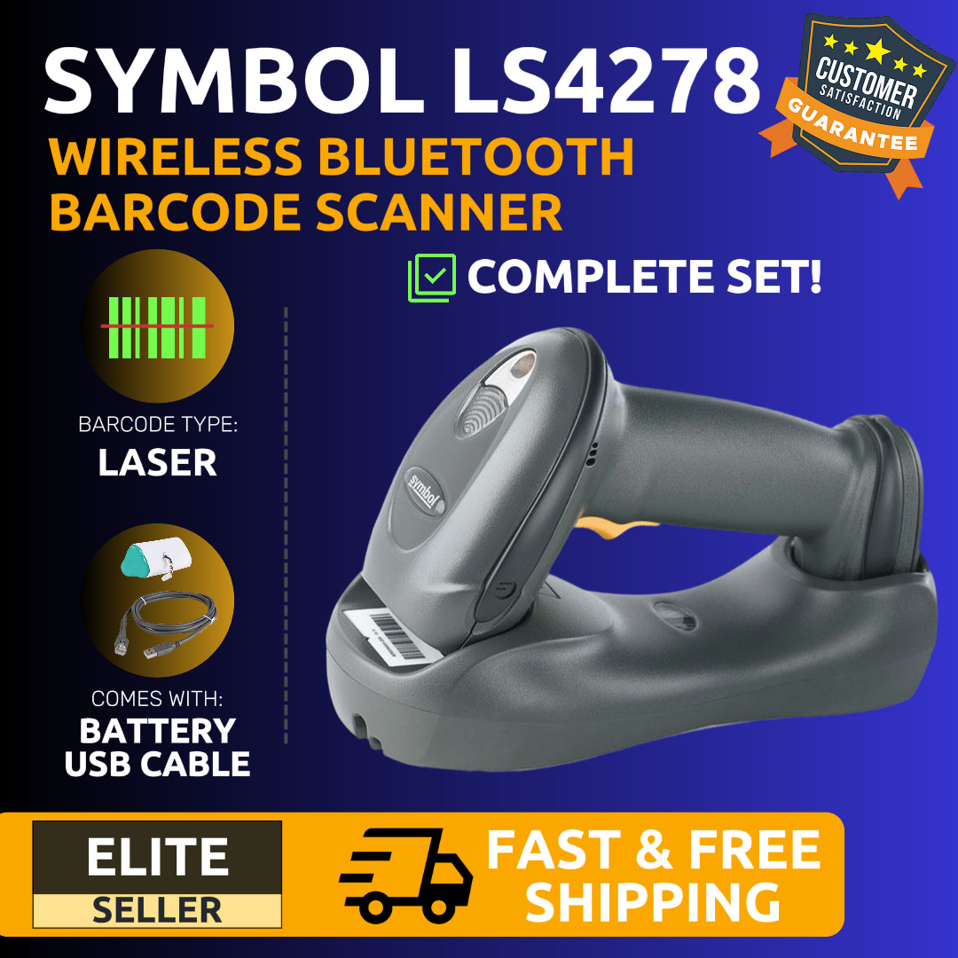 ✅Symbol LS4278 Wireless Bluetooth Barcode Scanner w/ Cradle, USB Cable!⭐🔥
