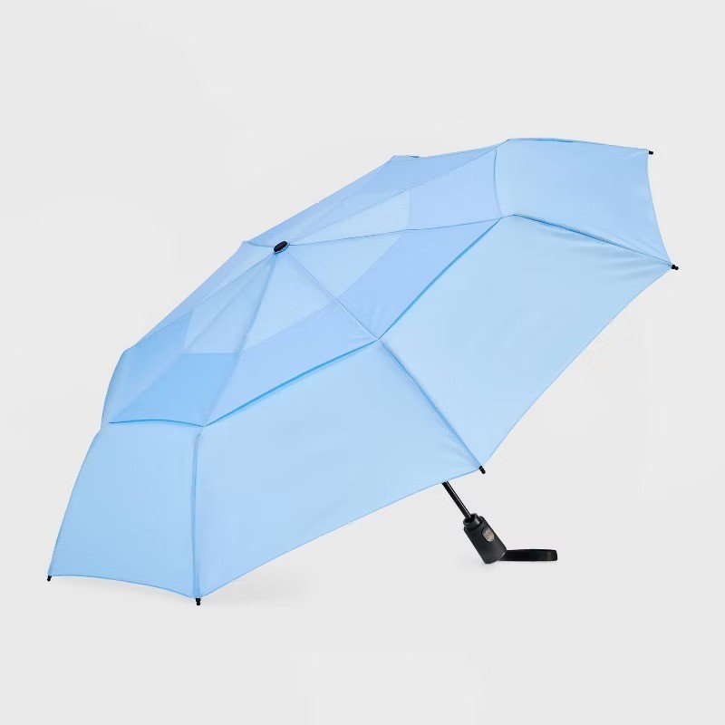 Auto Open Auto Close Compact Umbrella - Light Blue: Solid Polyester