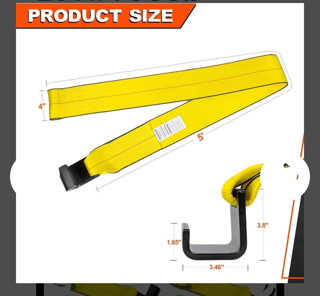 Mimanchi Heavy Duty 4"x5' Roll Off Container Winch Straps Flat Hook 10 Pack