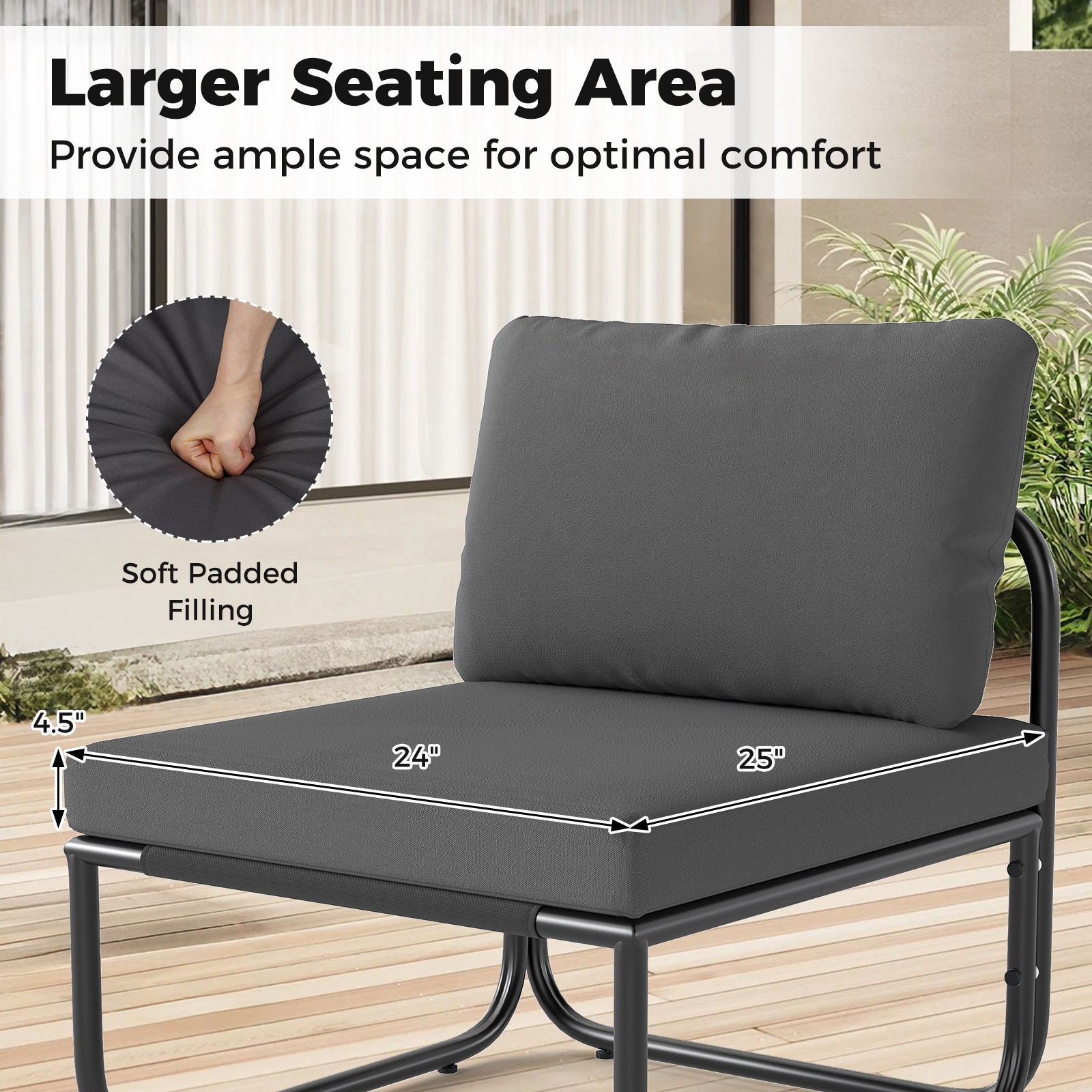 4 PCS Patio Furniture Set w/Cushions & Tempered Glass Coffee Table for Garden
