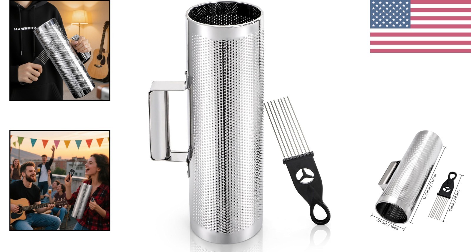 Versatile 12" Stainless Steel Guiro with Integrated Scraper for Beginners & Pros