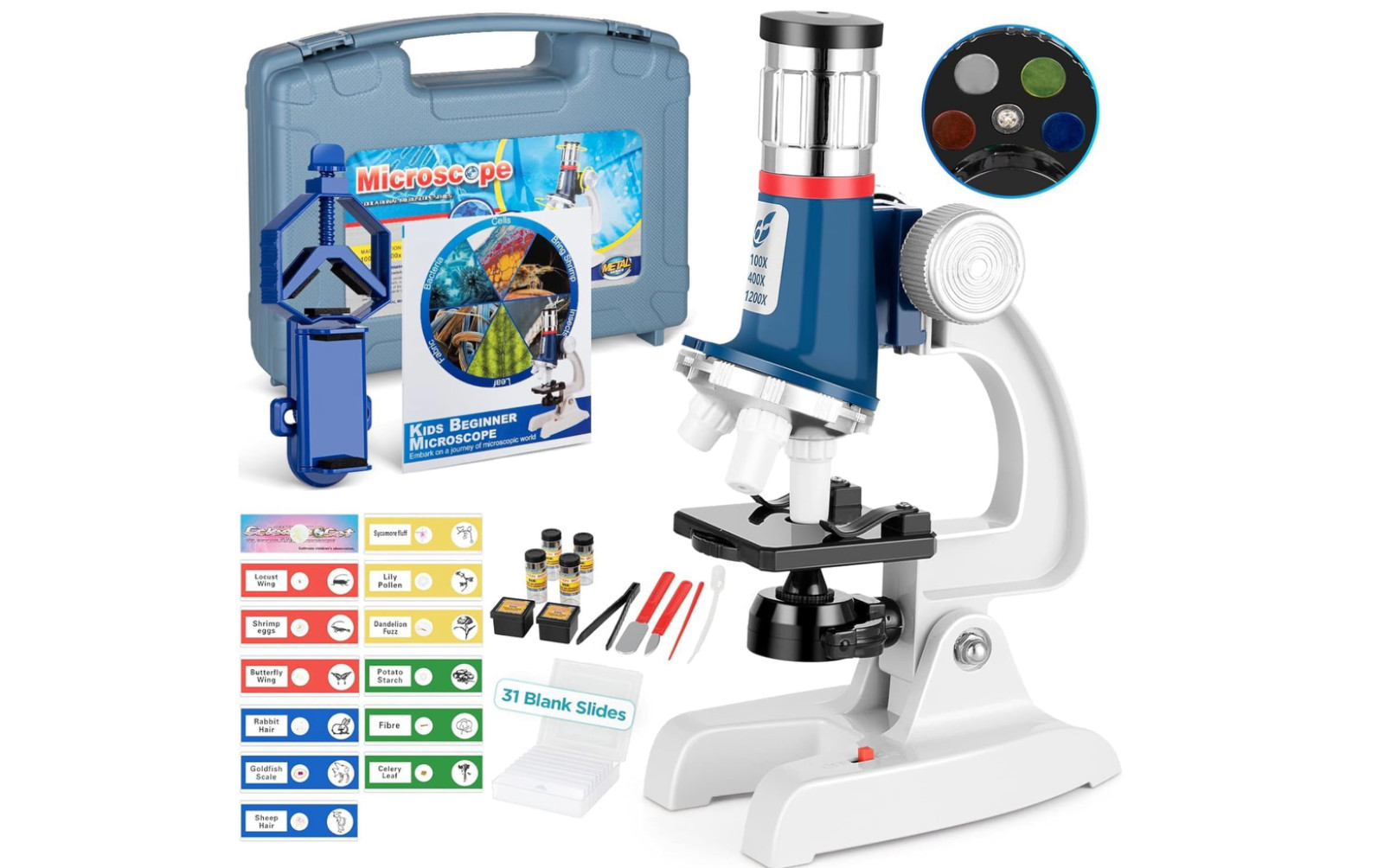 Kids Educational Microscope Kit 100x–1200x Magnification STEM Science Set Case
