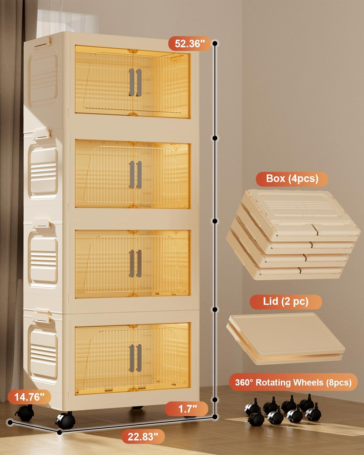 Stackable Storage Bins with Lids, 76QT Storage Containers with Smooth-Rolling Wh