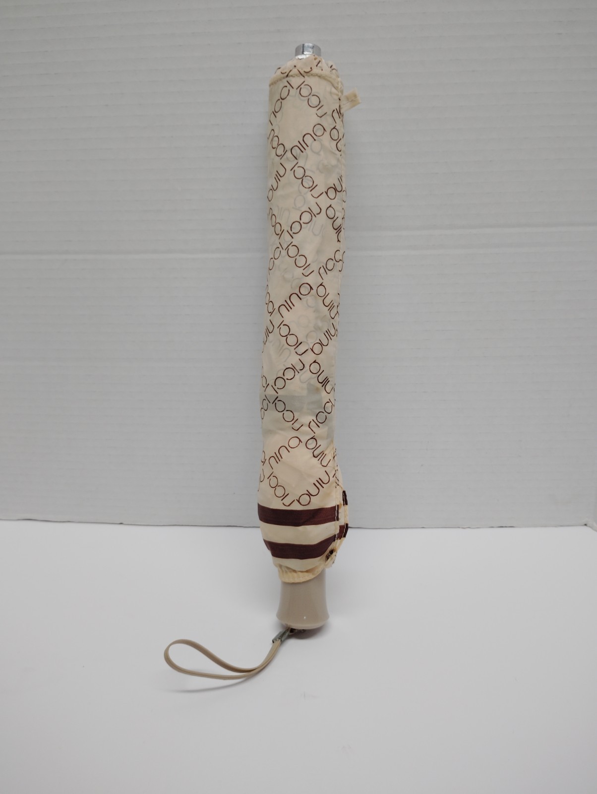 Vintage Nina Ricci Umbrella Logo Name Beige Brown 70's Fully Operational No Rips