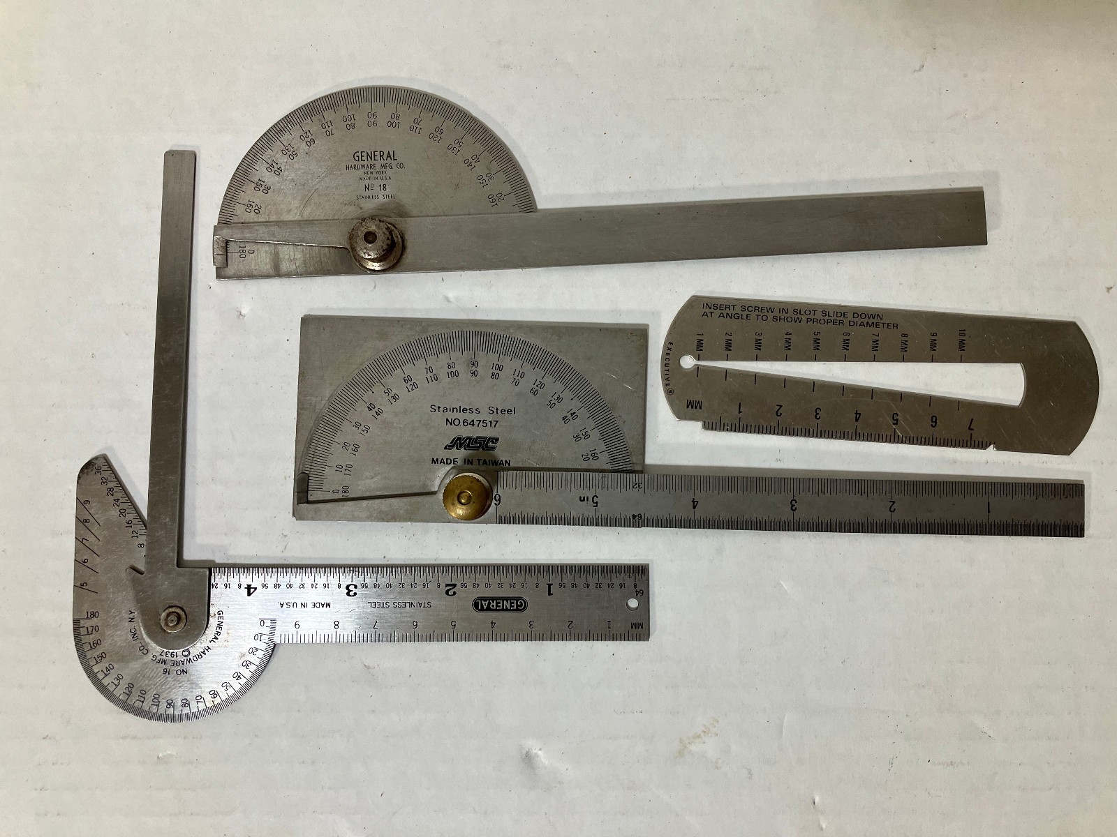 General Tools, MSC Protractors, Angles 0° To 180°, Stainless Steel + Screw Gauge