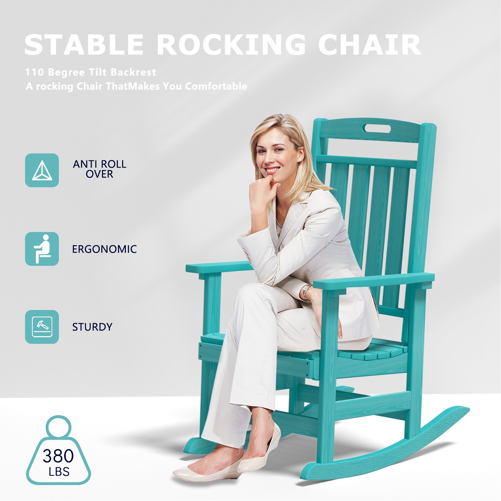 HDPE Rocking Chair Outdoor Porch Rocker High Back Weatherproof