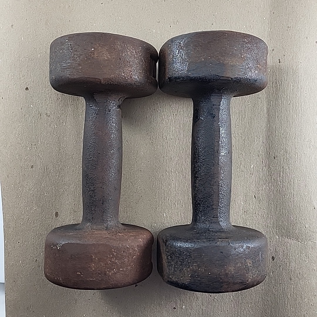 Vintage Pair YORK 10 Lb Roundhead Dumbbells Pre-USA Cast Iron Weights
