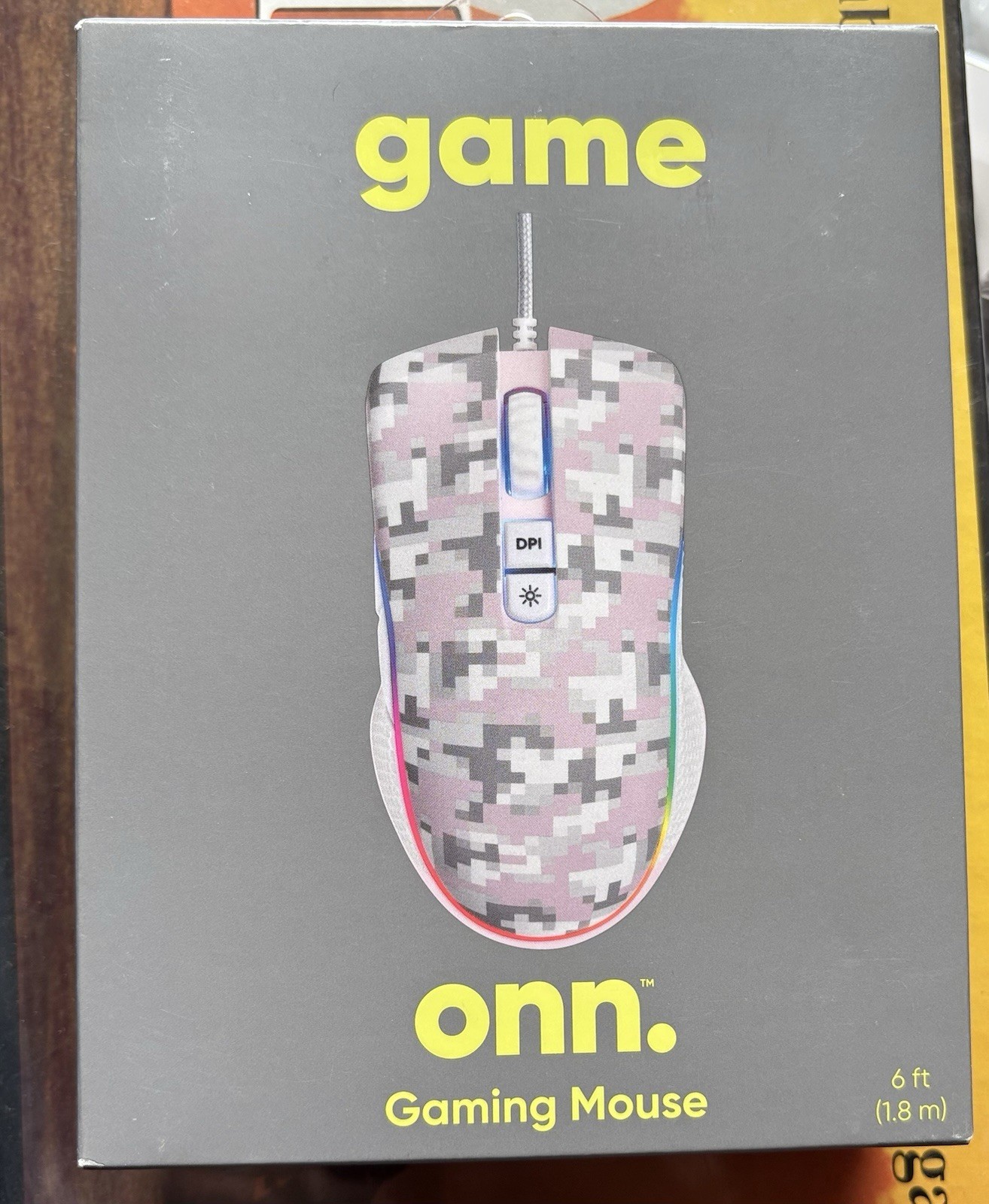6’ Onn Wired Gaming Mouse 7 LED  Adjustable Lights DPI Adjustable NEW