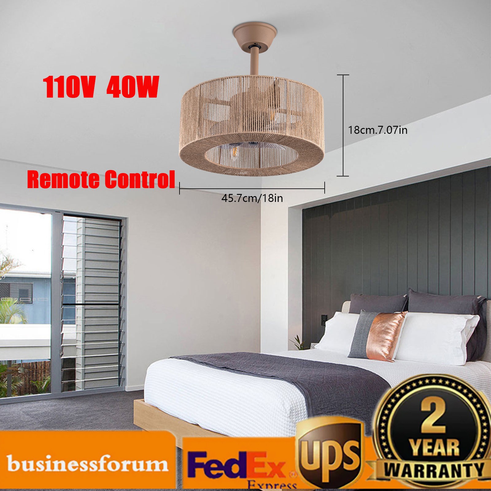 Ceiling Fan 18 Inch Wood Reversible Remote Control 6 Speed Timer Indoor Light