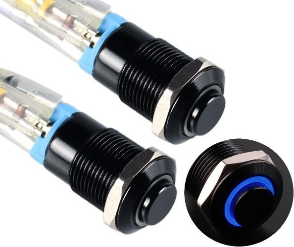 12mm Latching Push Button Switch Metal Shell Black 12V 24V 4 Pin 1NO Waterproof