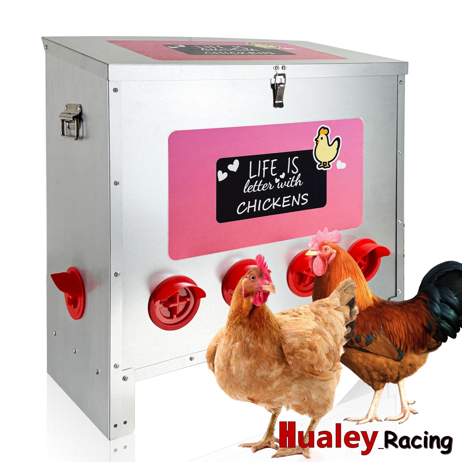 Extra-Large Galvanized Feeder, 85-120lb Chicken Feeder 10 No-Waste Ports