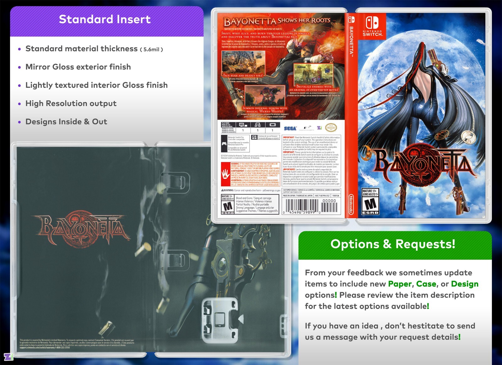 Bayonetta COVER ART: Replacement Insert / Case for Nintendo Switch (US Retail)