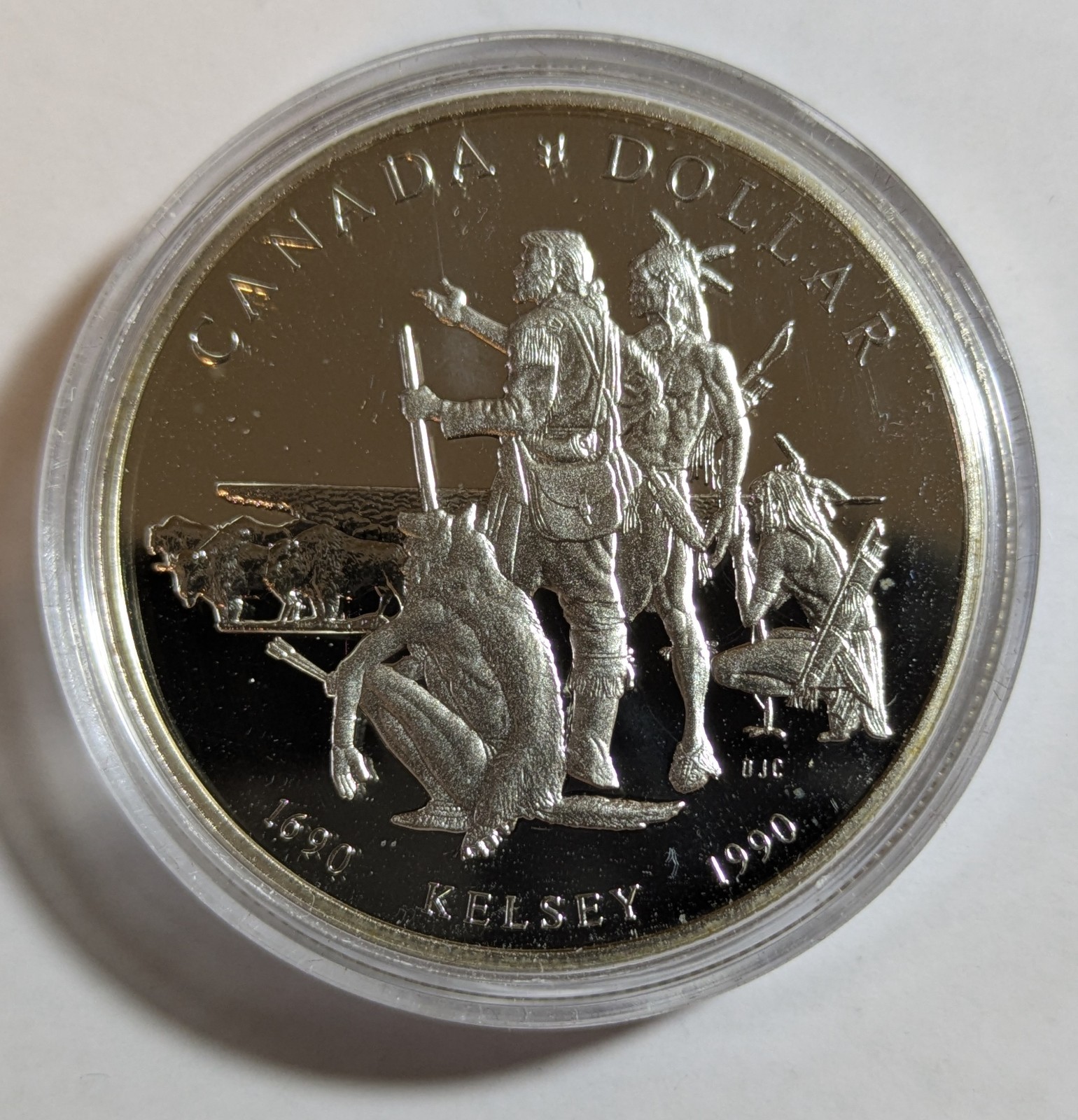 1990 CANADA UK Queen Elizabeth II HENRY KELSEY NATIVES Proof .500 SILVER $1 (A7)