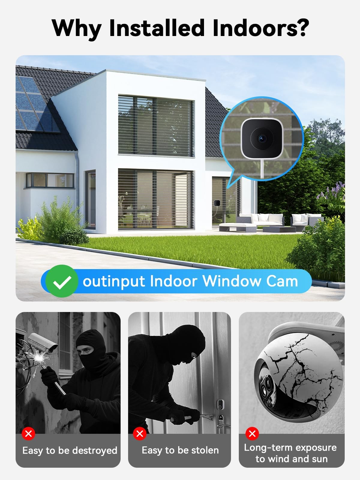 Outinput 3MP 2K No Drill Window Camera for Home Security, 1-Pack, White