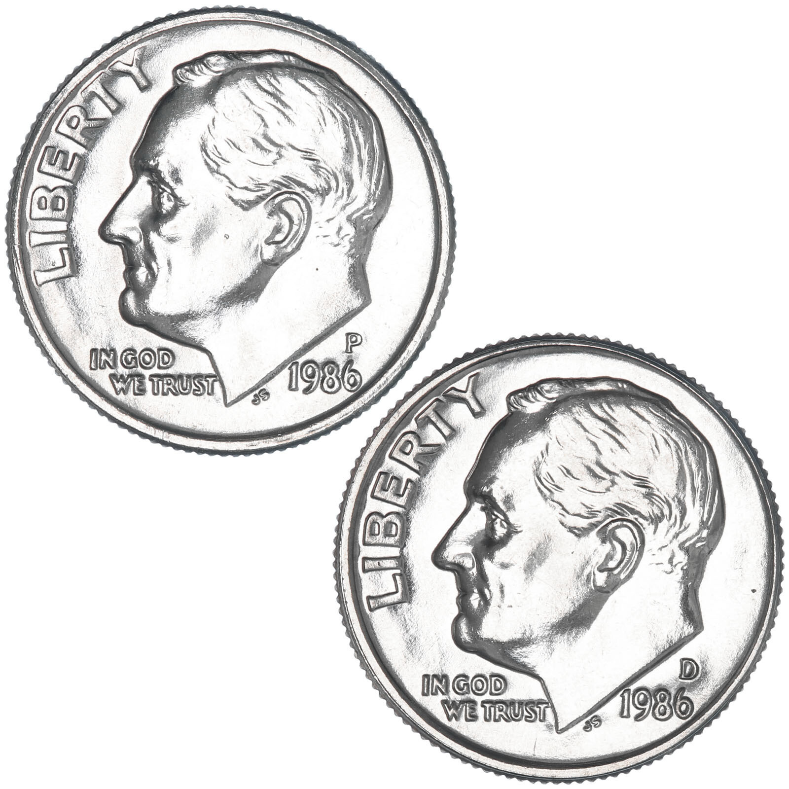 1986 P D Roosevelt Dime BU 2 Coin Year Set