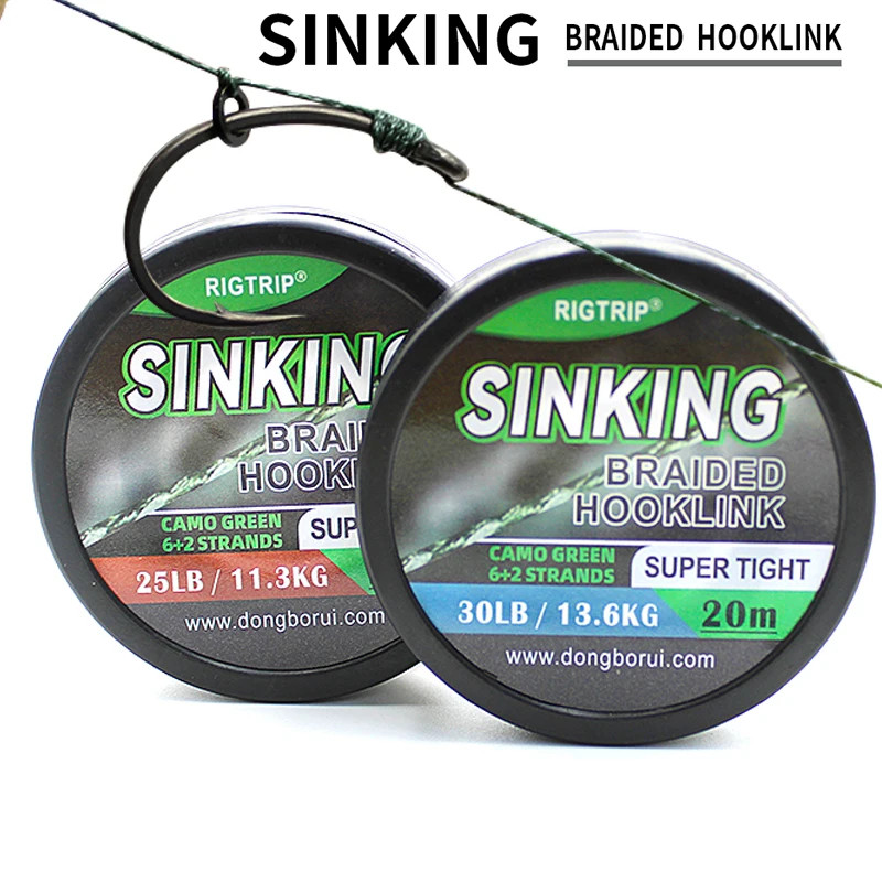 1pc 20m Carp Fishing Line Sinking Hooklink 25LB 30LB Camo Green Super Tight