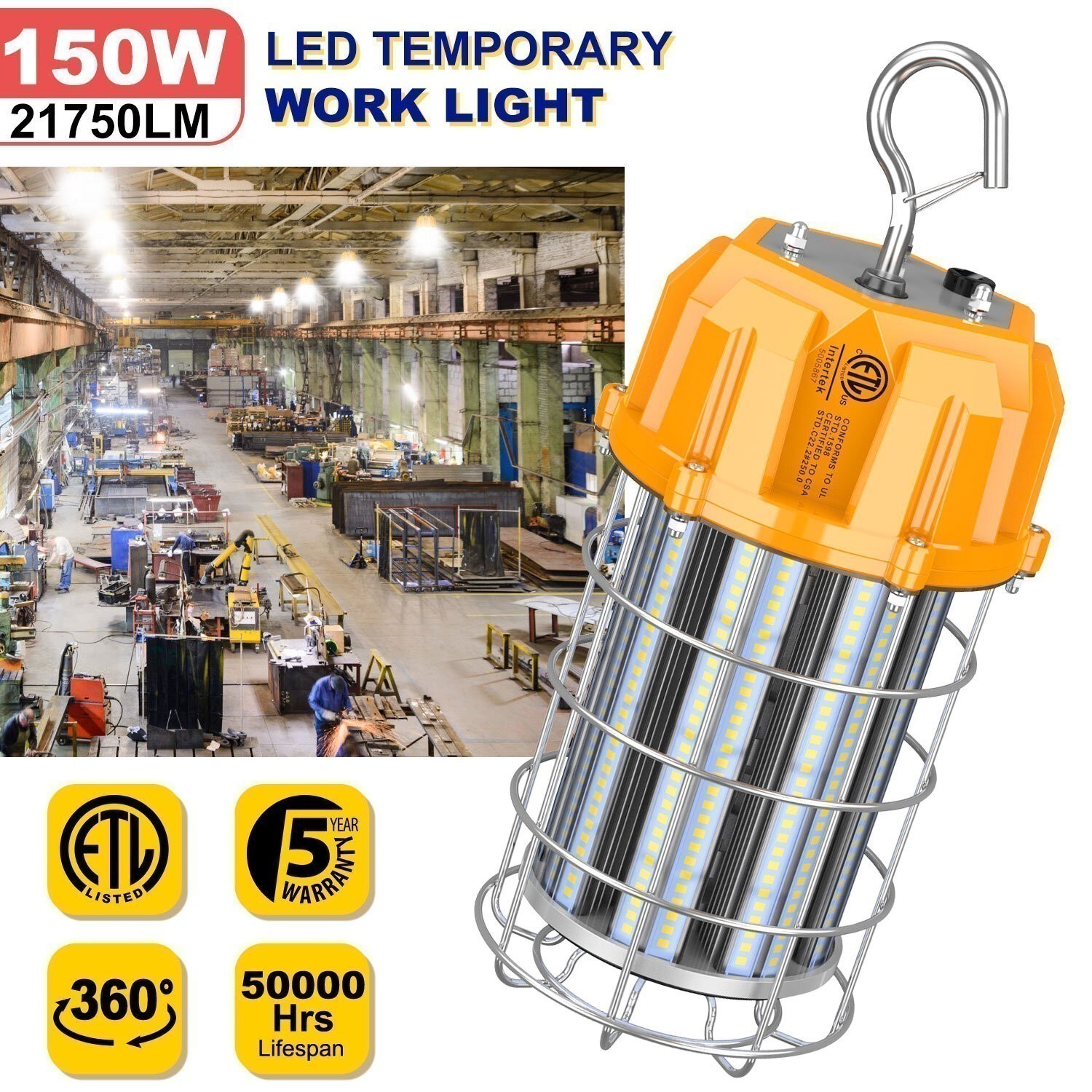 LED Temporary Work Light 150W High Bay Construction Jobsite Lighting  22,500Lm