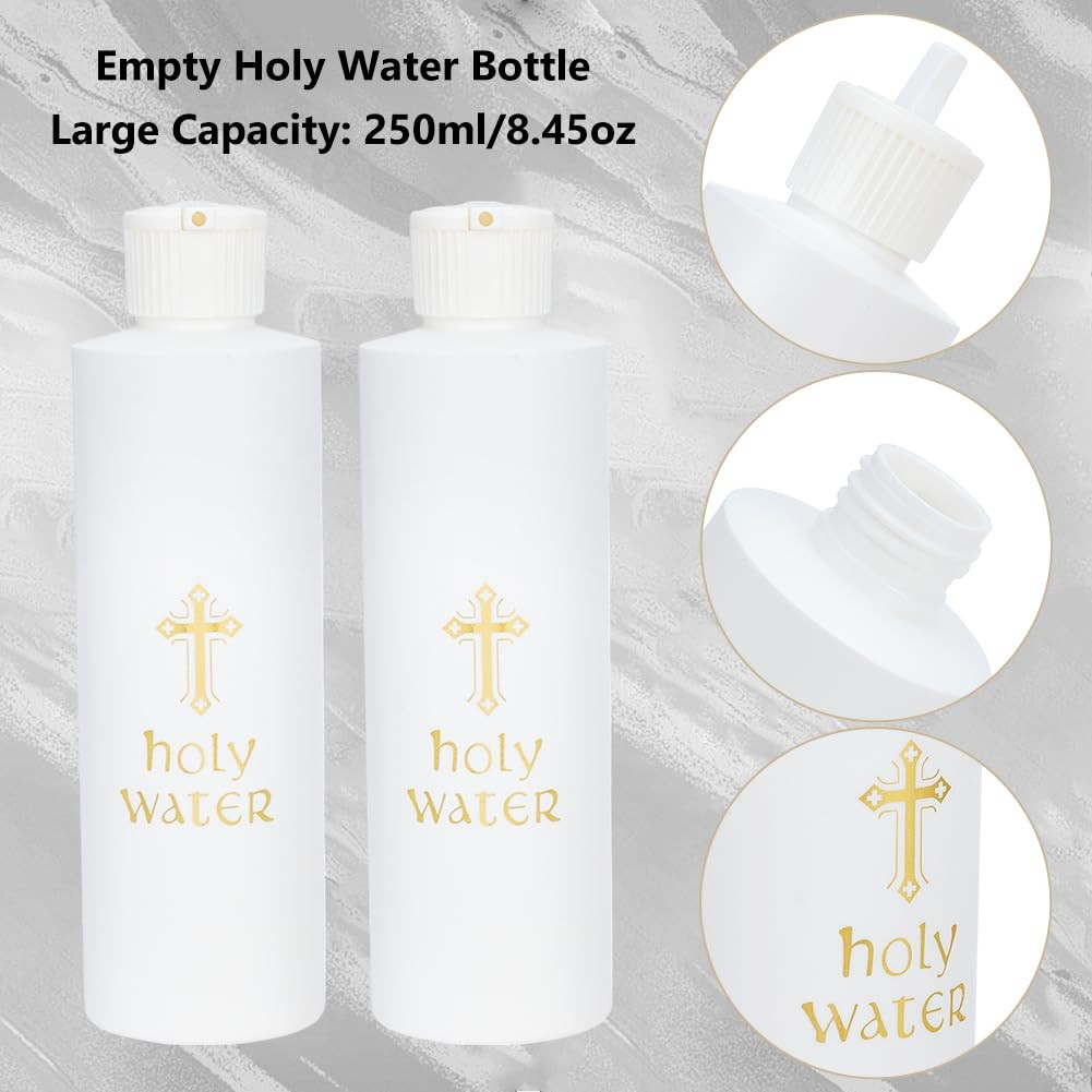 5 PCS Holy Water Bottles 250ml/8oz White Empty Container Gold Cross Pattern