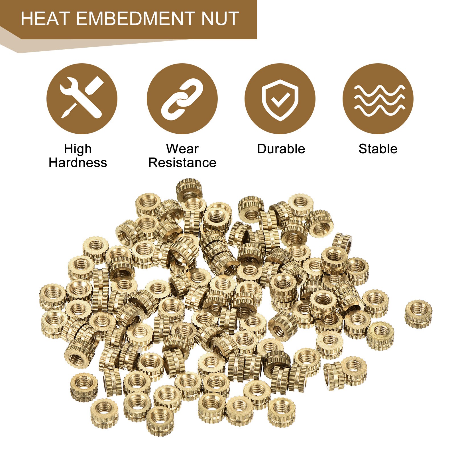 120Pcs M3x3x5.3mm Knurled Insert Nut, Brass I-Shaped Double-Pass Embedment Nuts