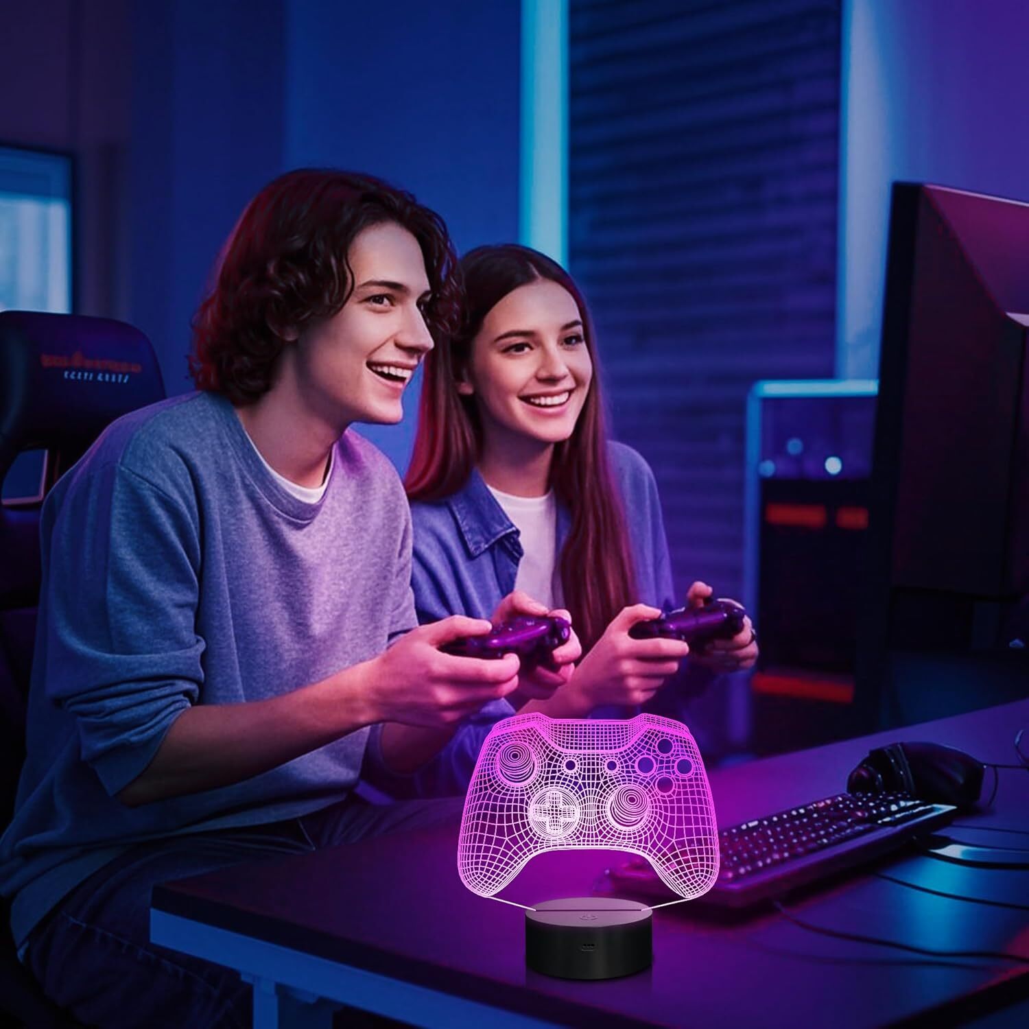 Gamepad Night Light, 3D Game Room Light with Remote + 16 Color Changing