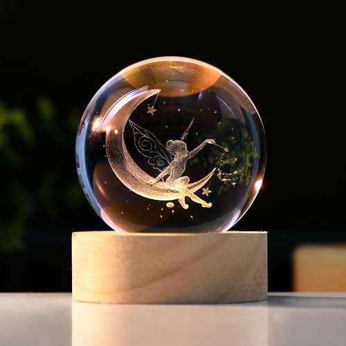 Moon Crystal Ball - 3D Laser Engraved Glass Night Light, Decorative Fairy