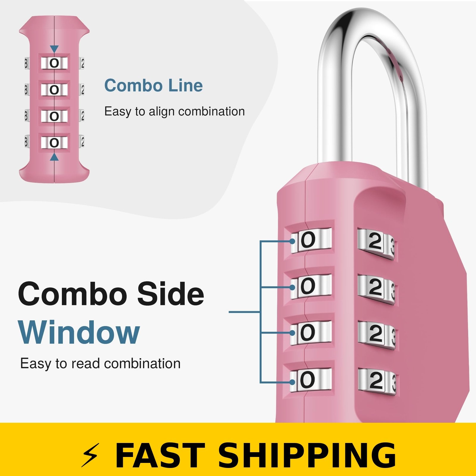 Puroma 4-Digit Waterproof Combination Padlock - Pink Rose