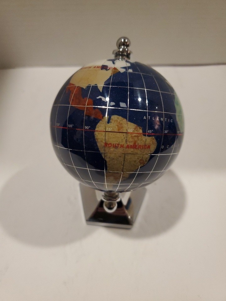 Alexander Kalifano Gemstone Globe Paper Weight Blue Silver Stand