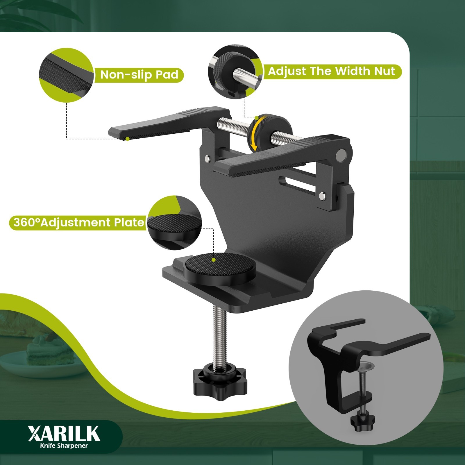 XARILK Aluminum Knife Sharpener Securing Clip, Adjustable Width 1.8-4.5"