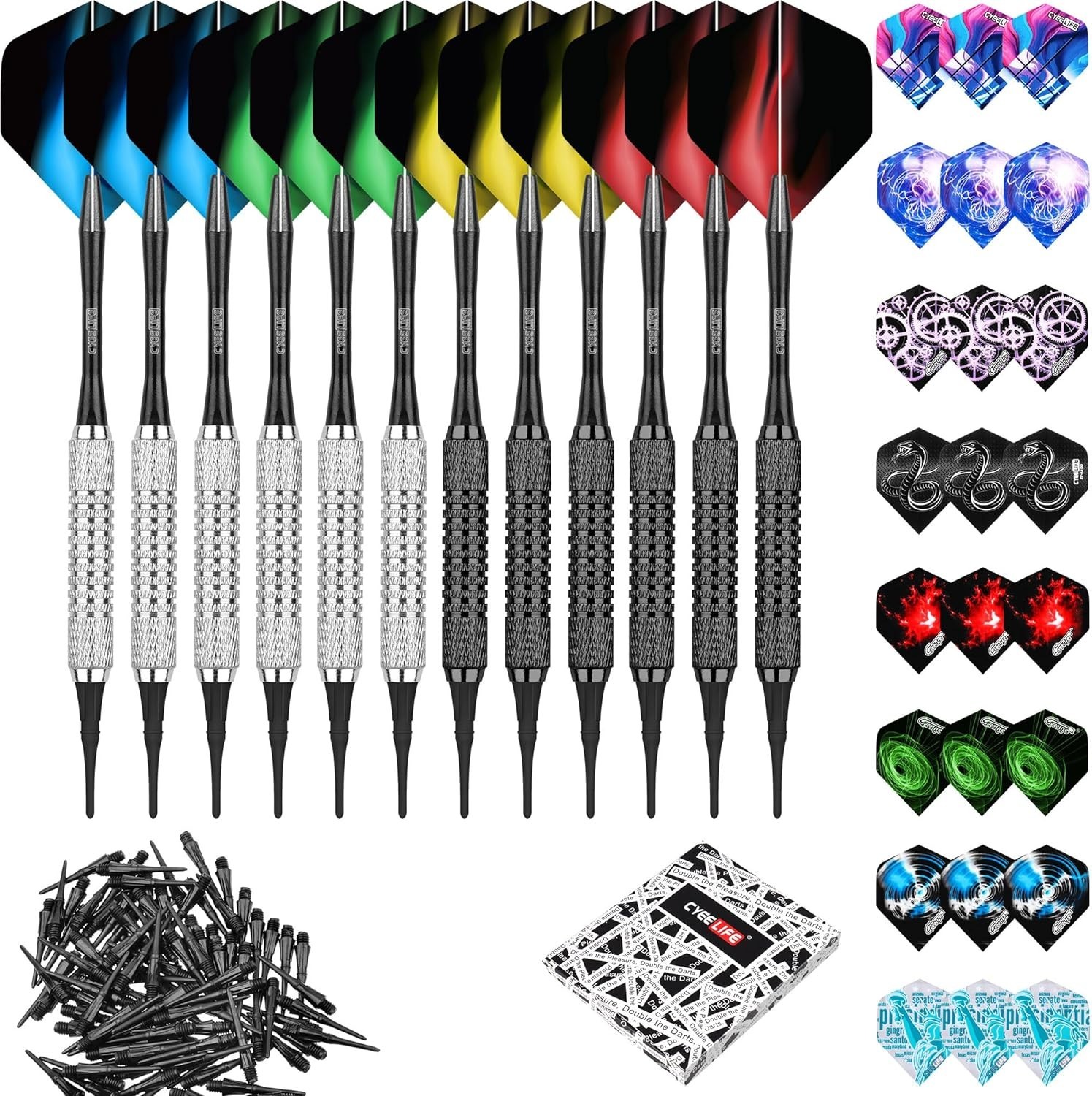 16g Soft Tip Darts Set with Extra Flights & Plastic Points for Beginners