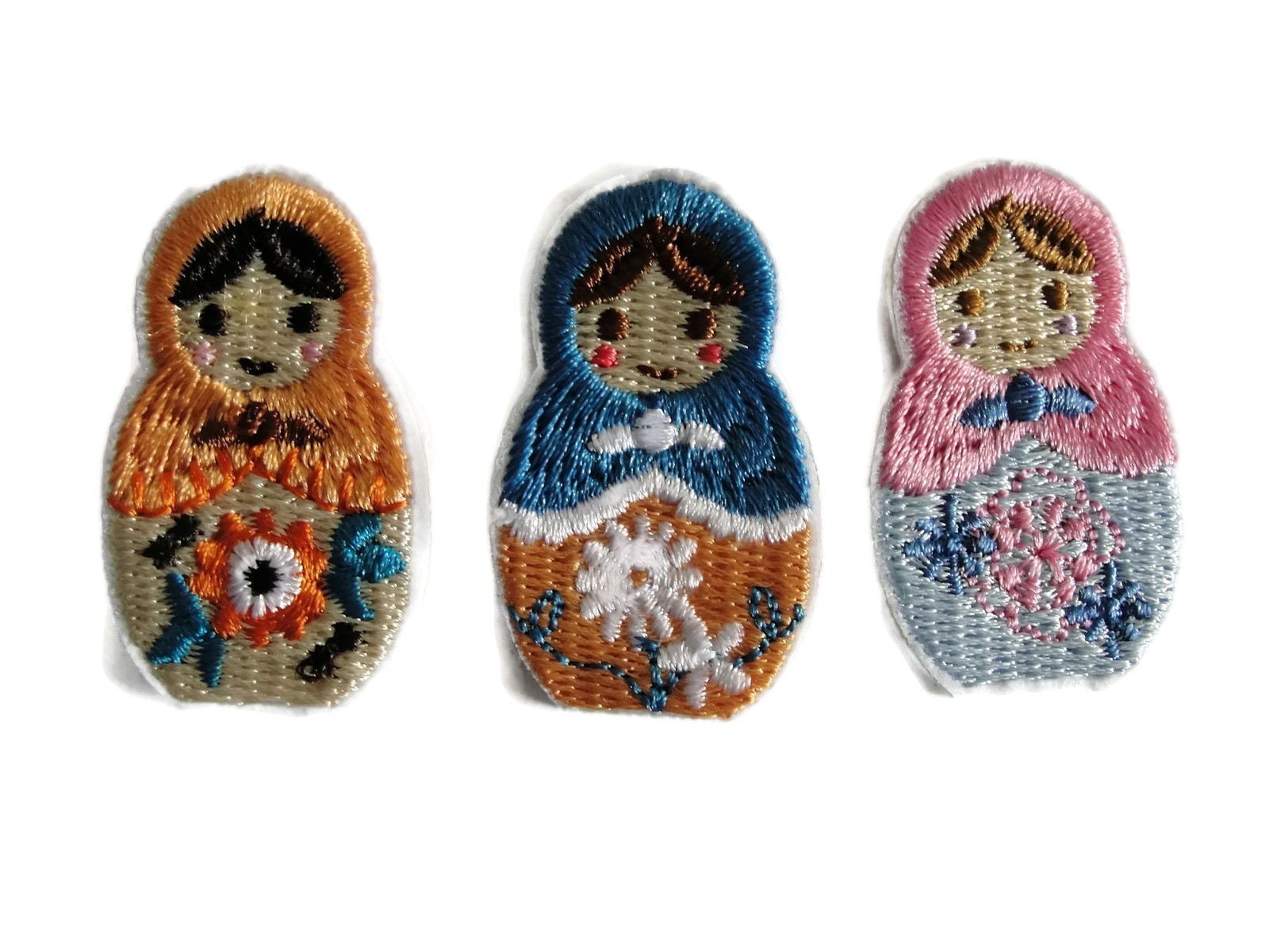 Set 3 Matryoshka Dolls Embroidered Iron On Patches Appliques Each 1x1.63 Inch